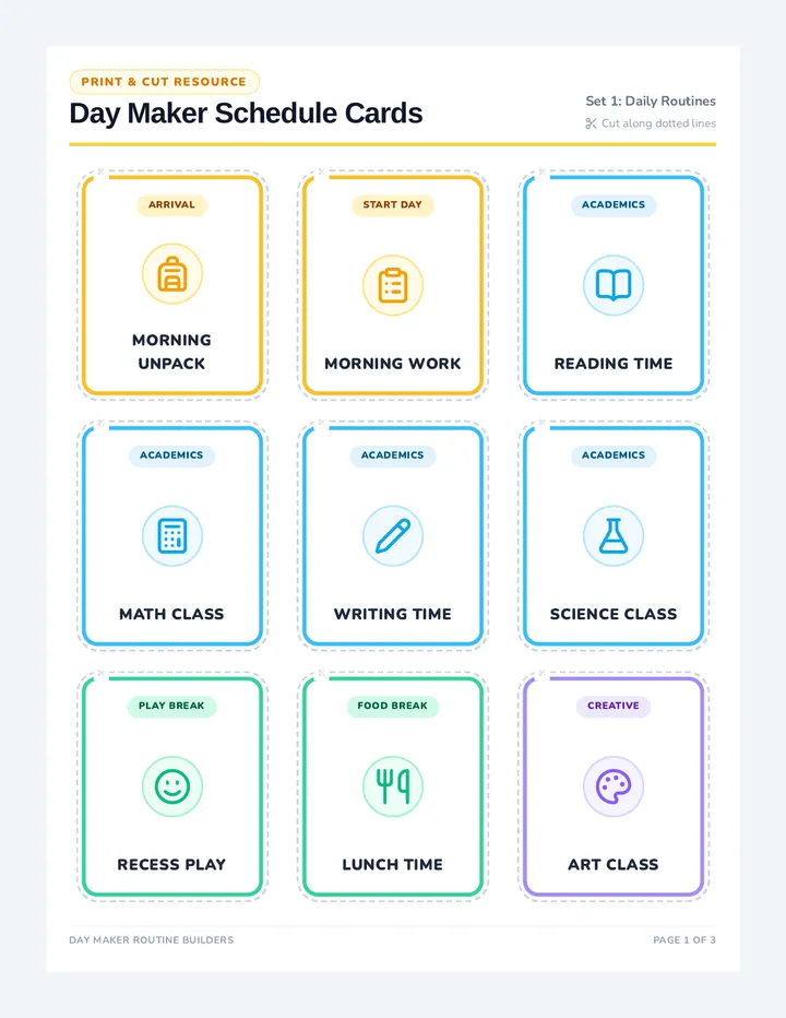 Day Maker Schedule Cards
