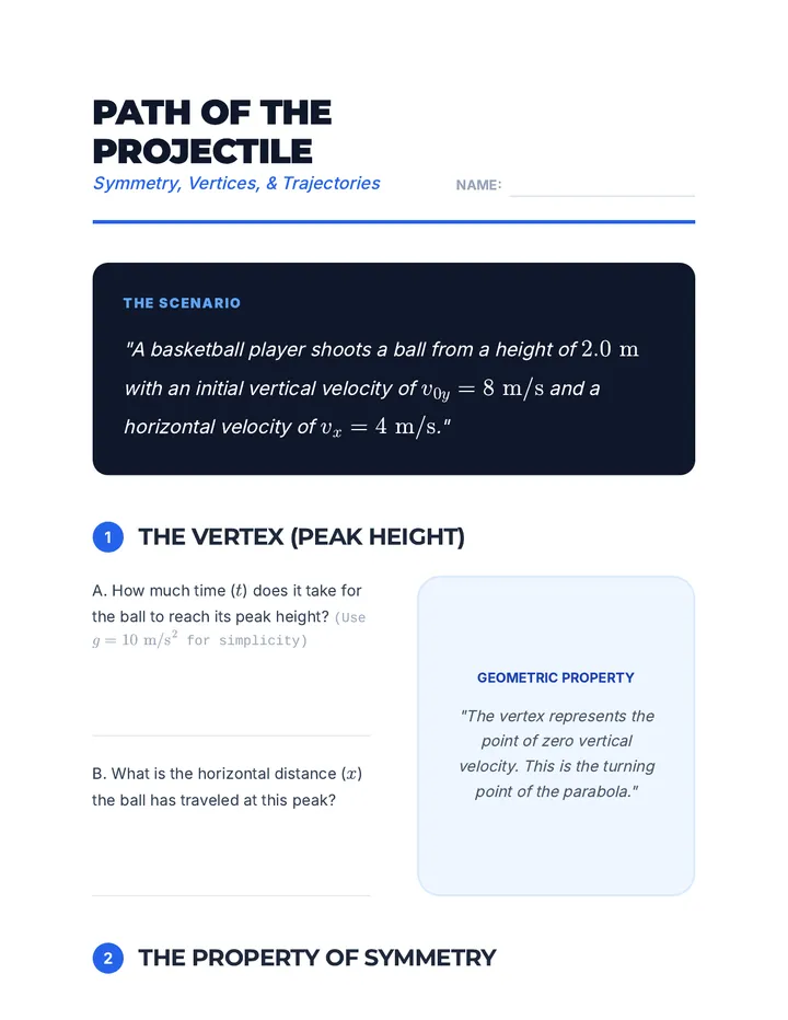 Path of the Projectile Worksheet