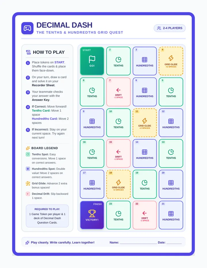 Decimal Dash Board Game