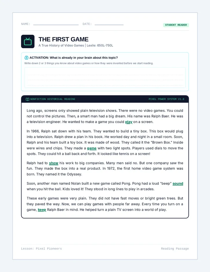 Pixel Pioneers Story Sheet