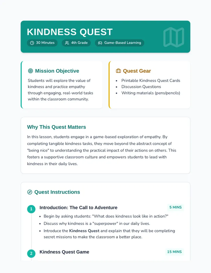Kindness Quest Lesson Plan