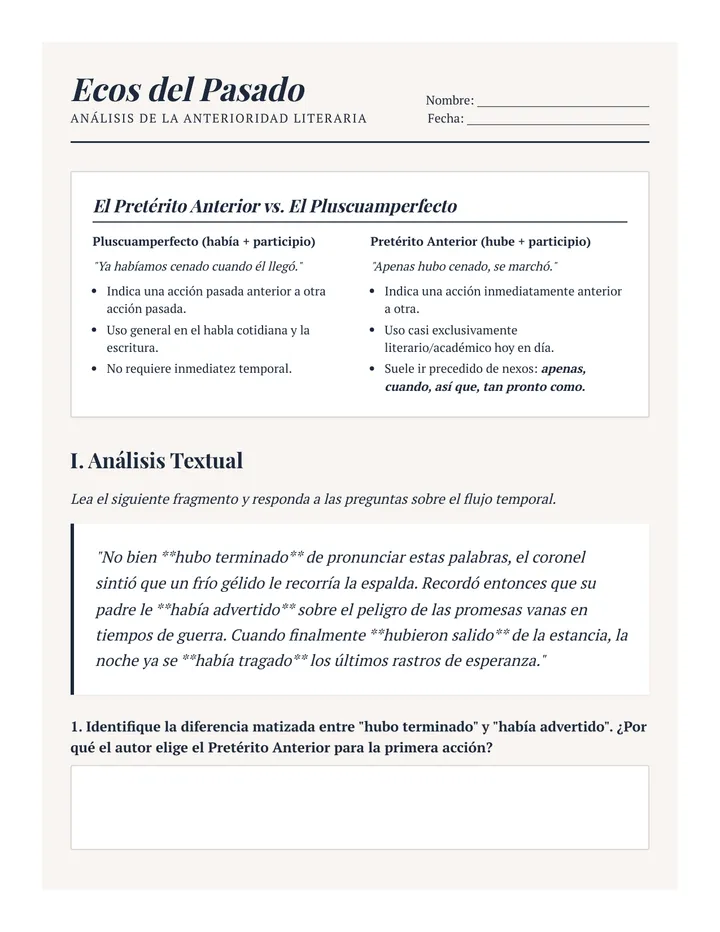Ecos del Pasado Worksheet