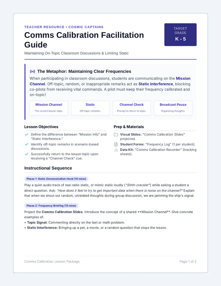 Comms Calibration Teacher Guide