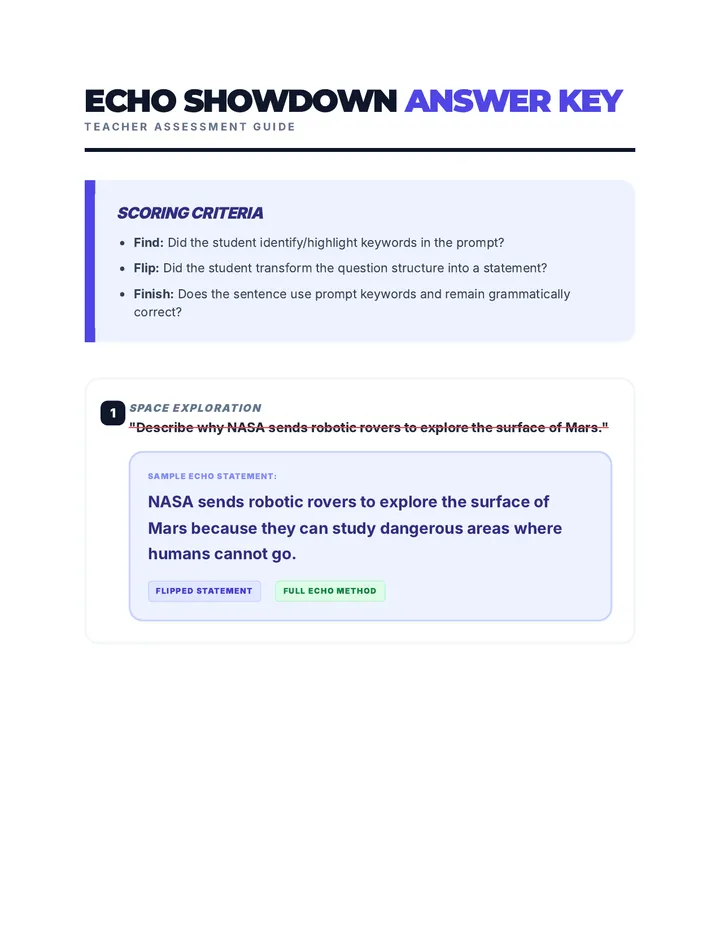 Echo Showdown Answer Key