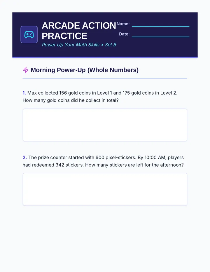 Arcade Action Worksheet