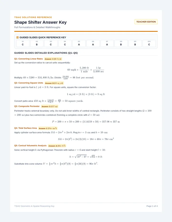 Shape Shifter Answer Key