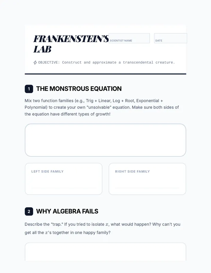 Frankenstein Lab Worksheet