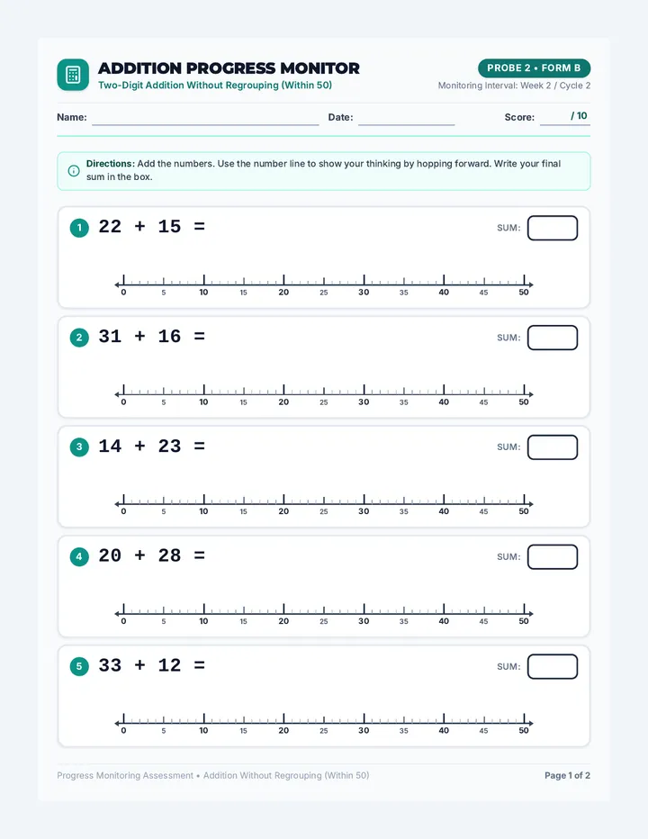 Addition Probe 2 Assessment
