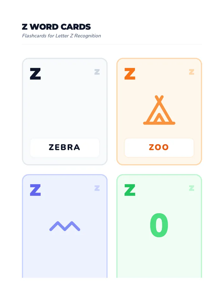 Z Word Cards Sheet