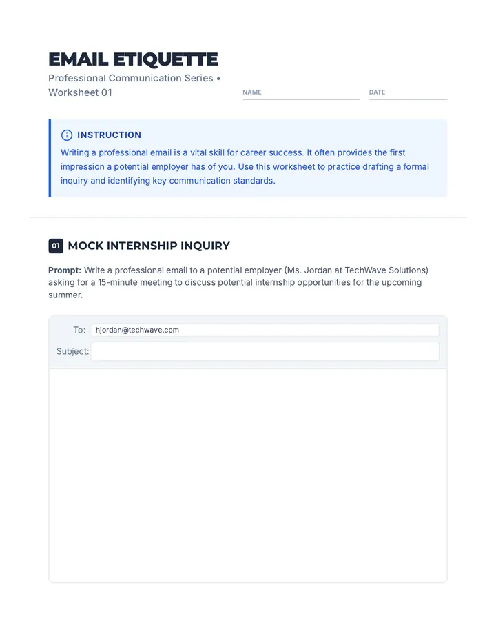 Email Etiquette Worksheet