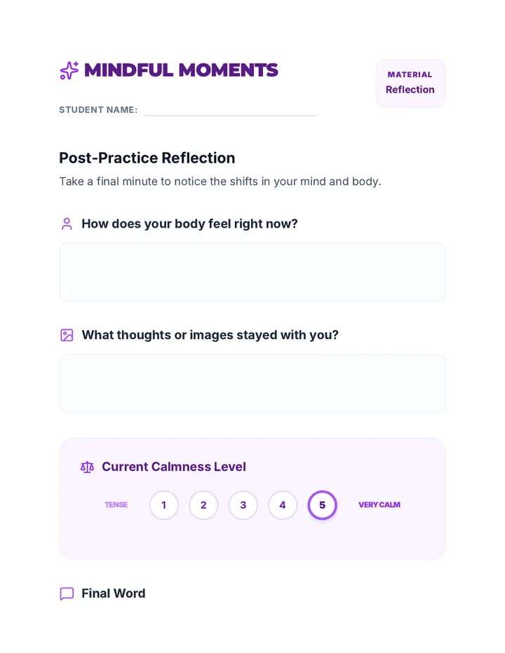 Mindful Moments Reflection Exit Ticket