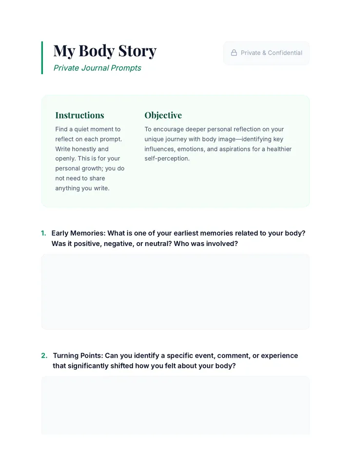 My Body Story Prompts Journal