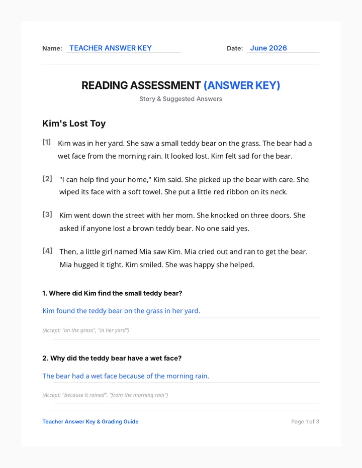 Kim Lost Toy Answer Key