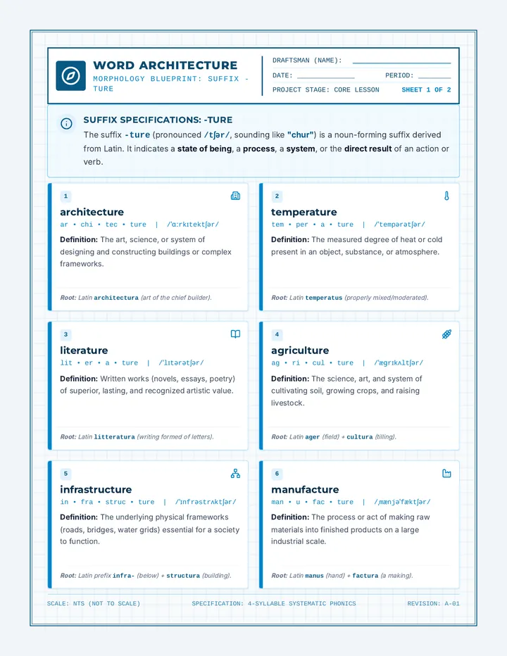 Word Architecture Reference Sheet page 1
