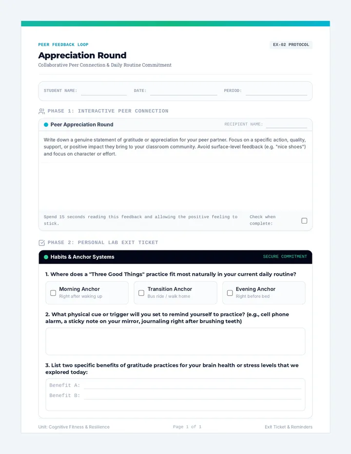 Appreciation Round Exit Ticket