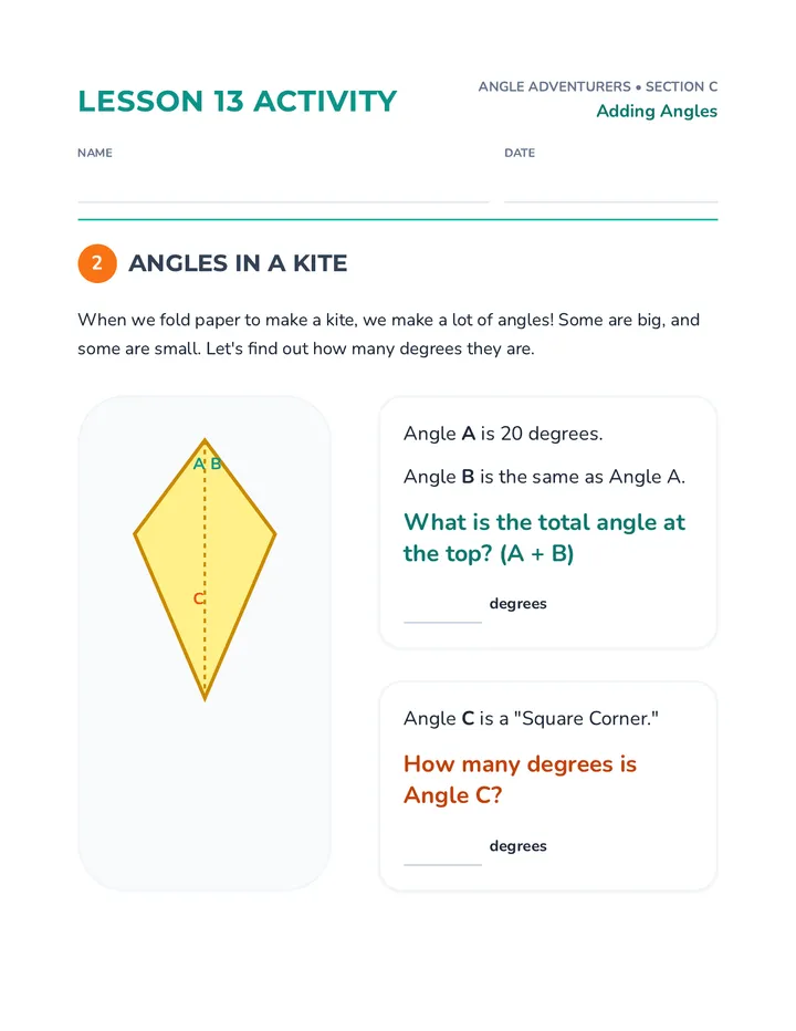 Kite Angles Worksheet