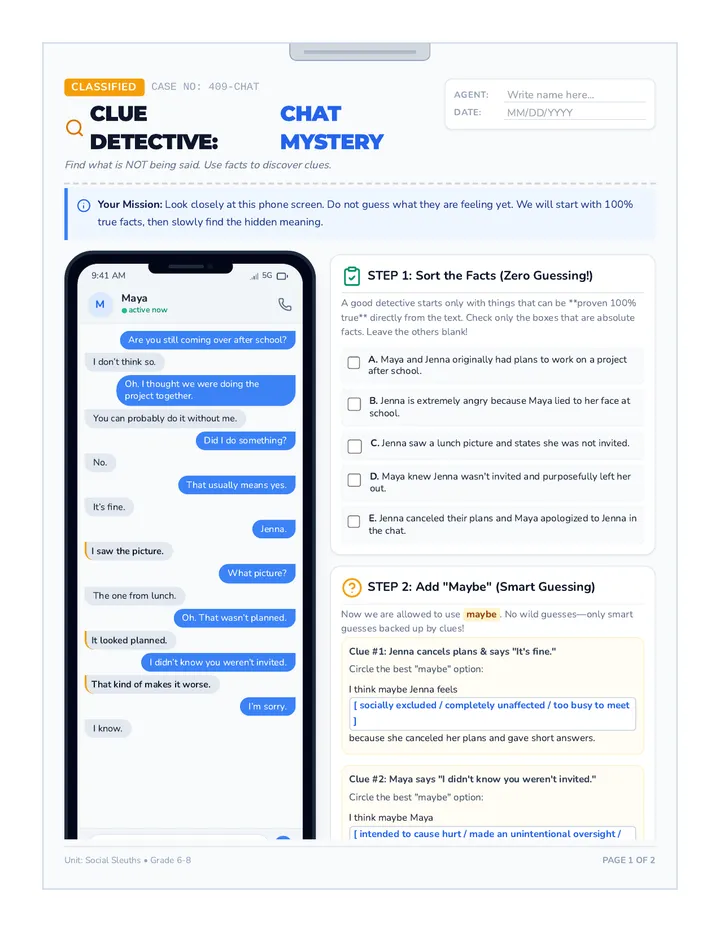 Chat Detectives Student Worksheet