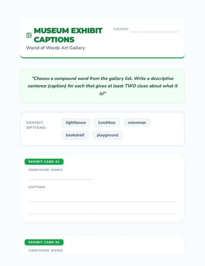 Museum Captions Worksheet