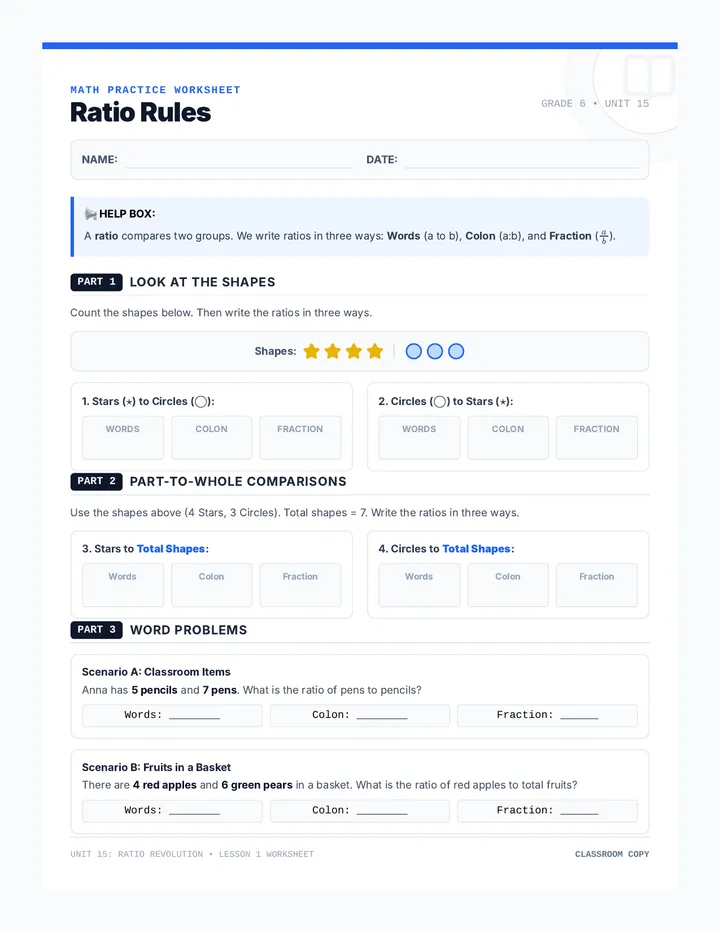 Ratio Rules Worksheet