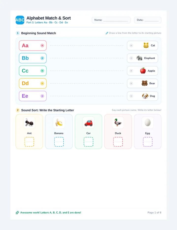 Alphabet Match Sort Activity