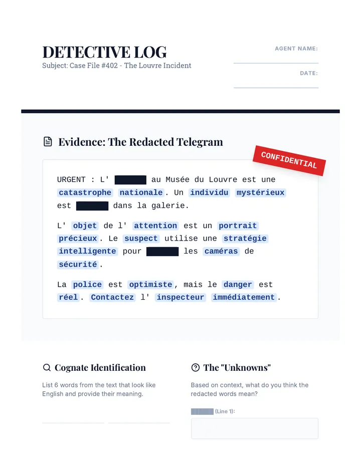 Detective Log Worksheet