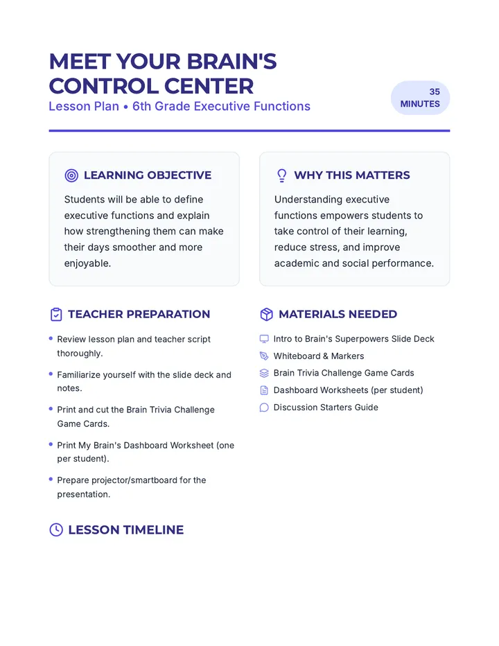 Brain Control Center Lesson Plan