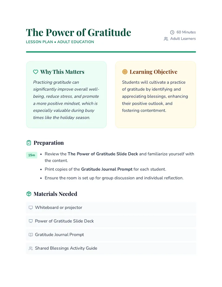 Gratitude Lesson Plan
