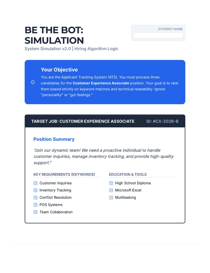 Be the Bot Simulation Worksheet