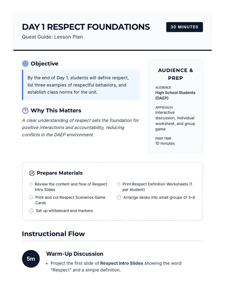 Day 1 Lesson Plan Teacher Guide