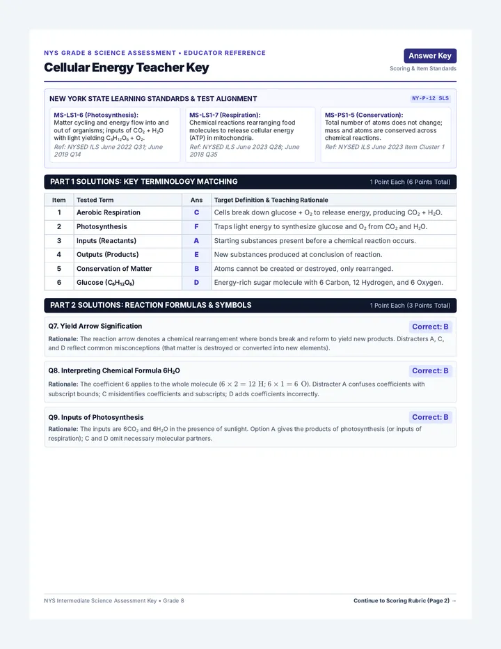 Cellular Energy Teacher Key