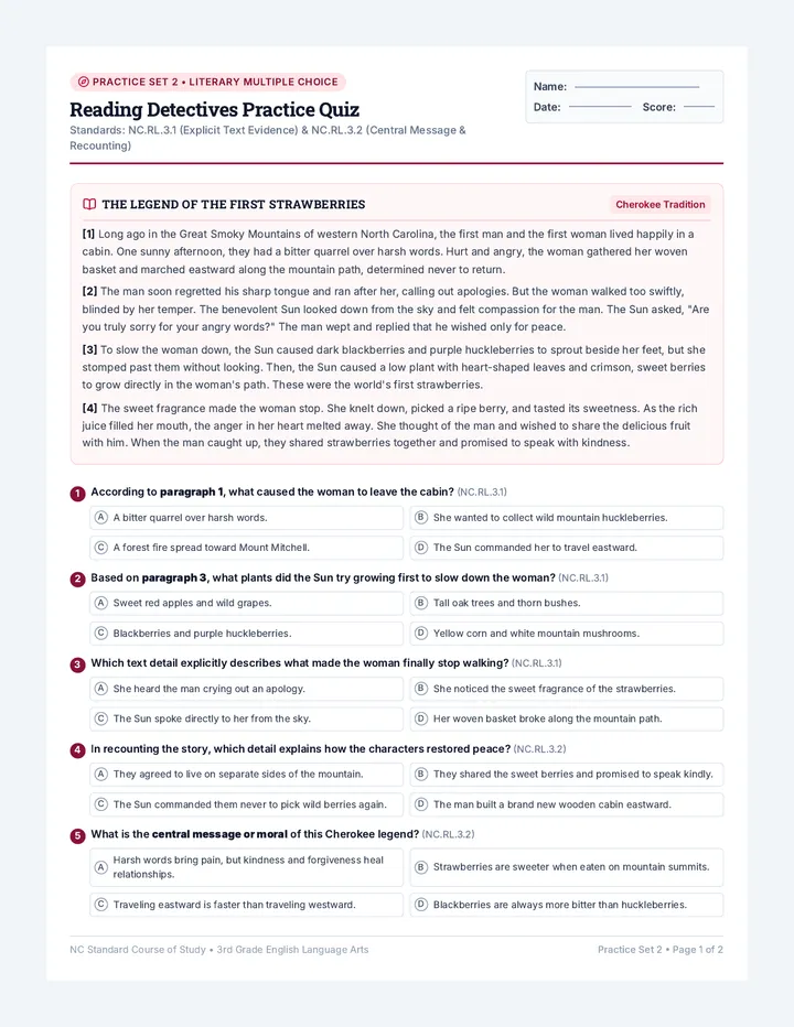 Reading Detectives Practice Quiz
