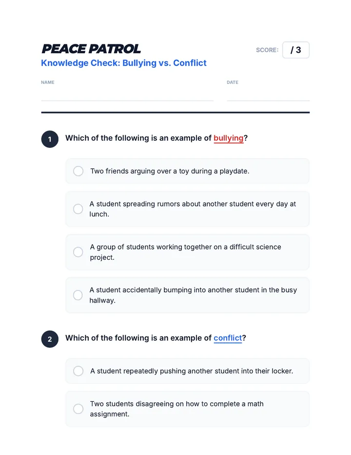 Bullying Conflict Quiz