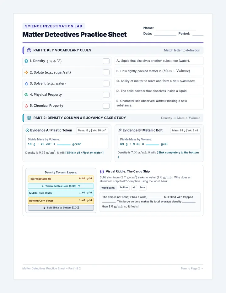 Matter Detectives Scaffolded Practice