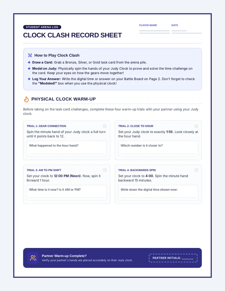 Clock Clash Record Sheet