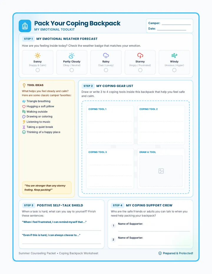 Coping Backpack Worksheet
