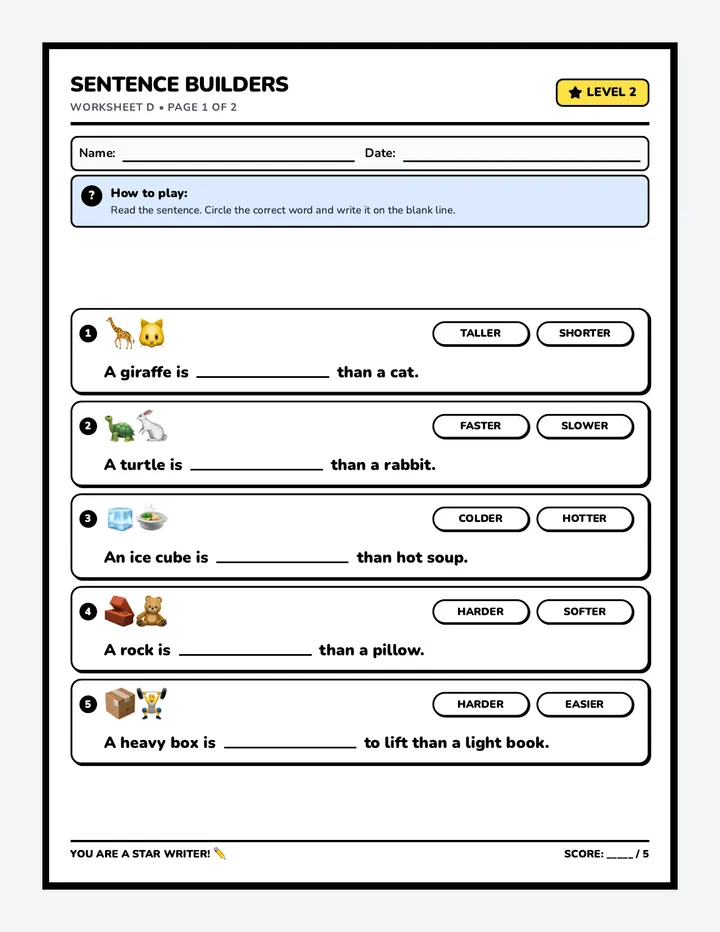 Comparative Words Worksheet B