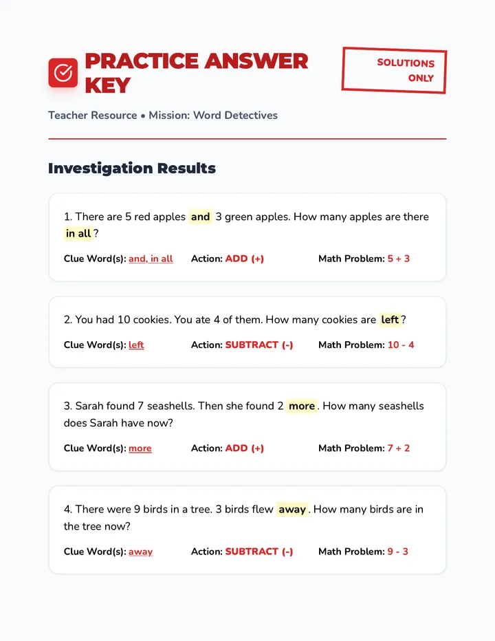 Clue Word Practice Answer Key