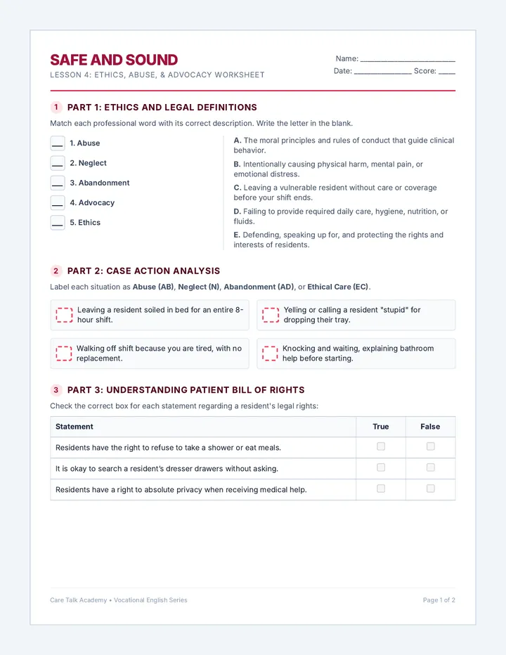 Safe and Sound Worksheet