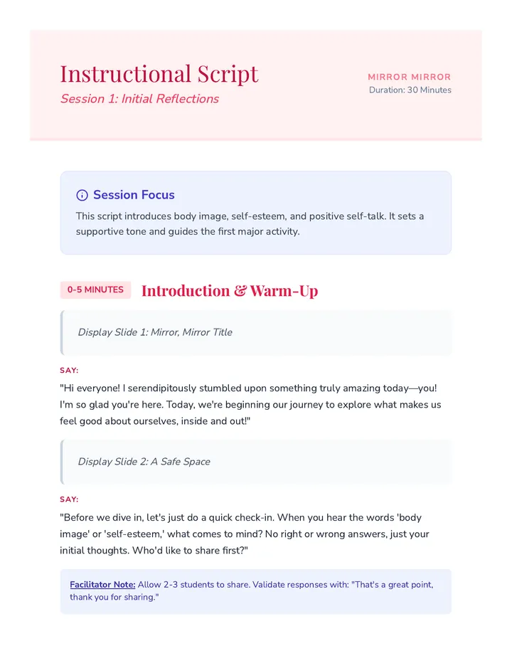 Session 1 Instructional Script Facilitator Guide