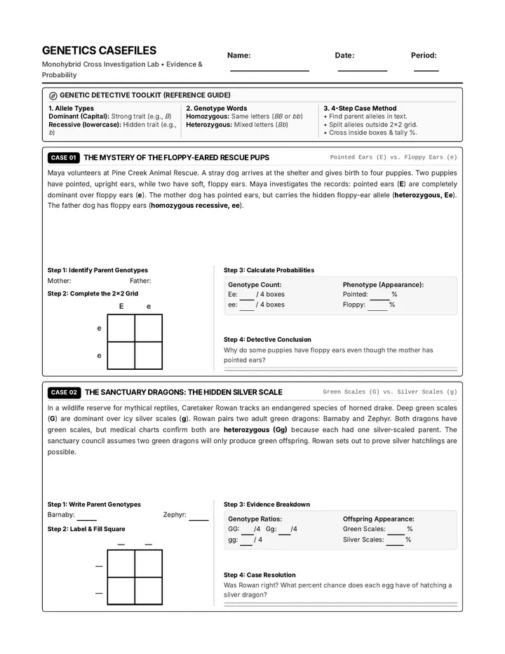 Genetics Casefiles Practice Worksheet