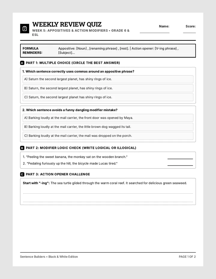 Syntactic Mastery Review Quiz