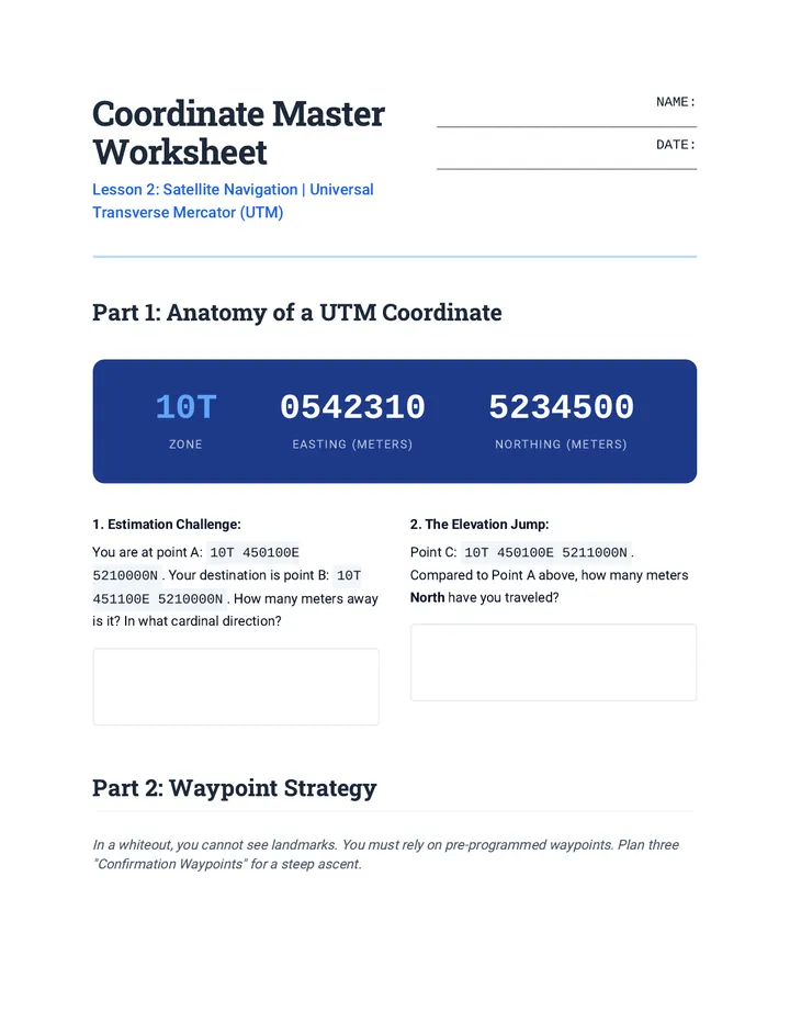Coordinate Master Worksheet