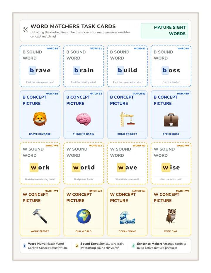 Word Matchers Task Cards