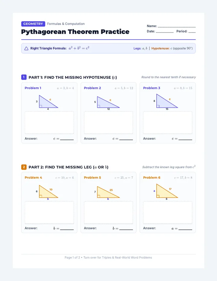 Right Triangle Practice Worksheet