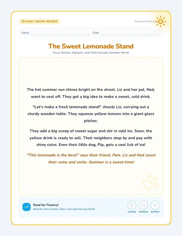 Lemonade Stand Decodable Passage