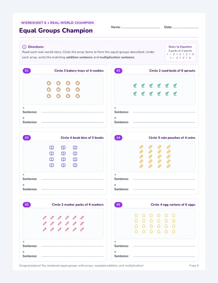 Equal Groups Champion Worksheet