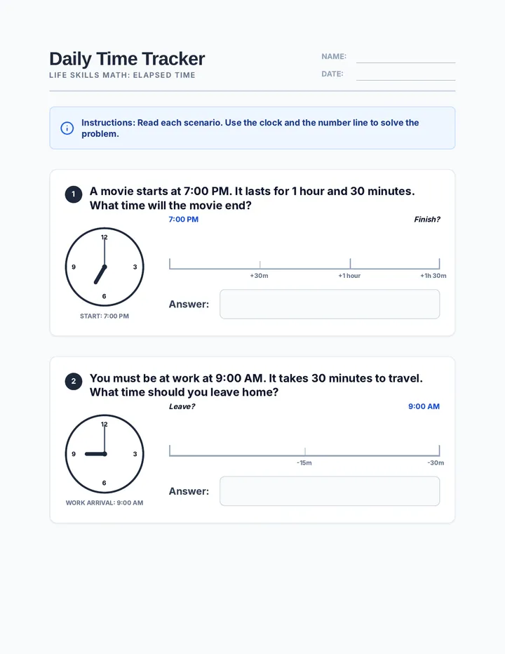 Daily Time Worksheet
