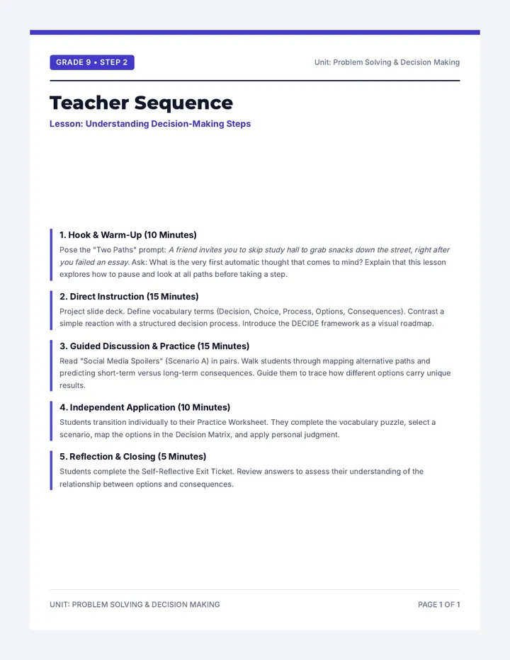 Grade 9 Teacher Sequence