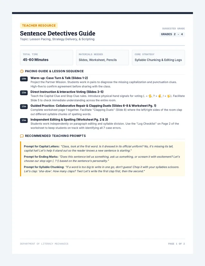 Sentence Detectives Teacher Guide