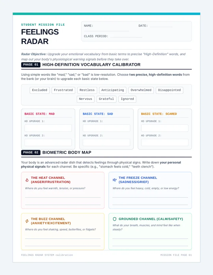 Feelings Radar Worksheet